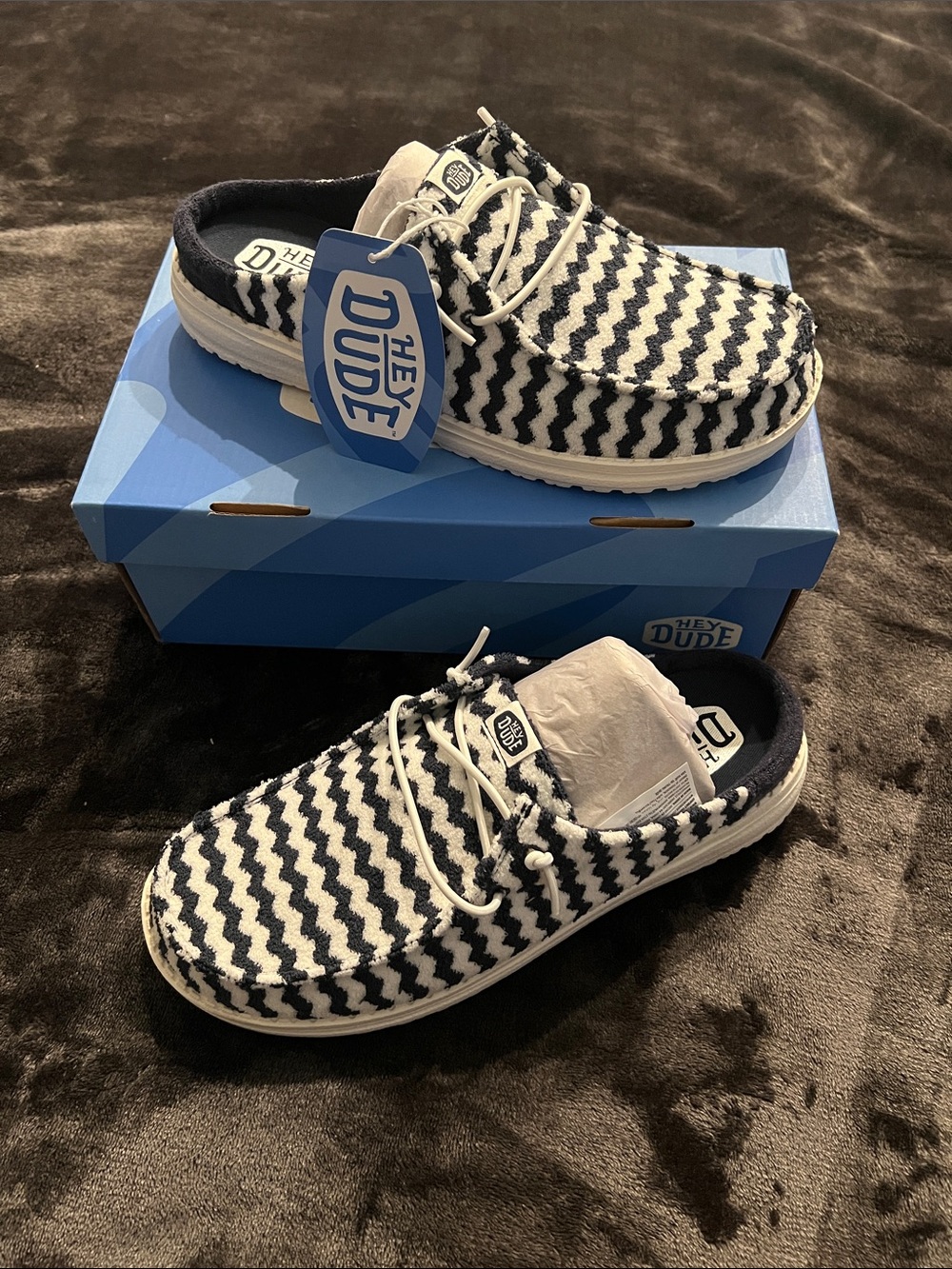 New Hey Dude Slip-On Shoes in Navy and White